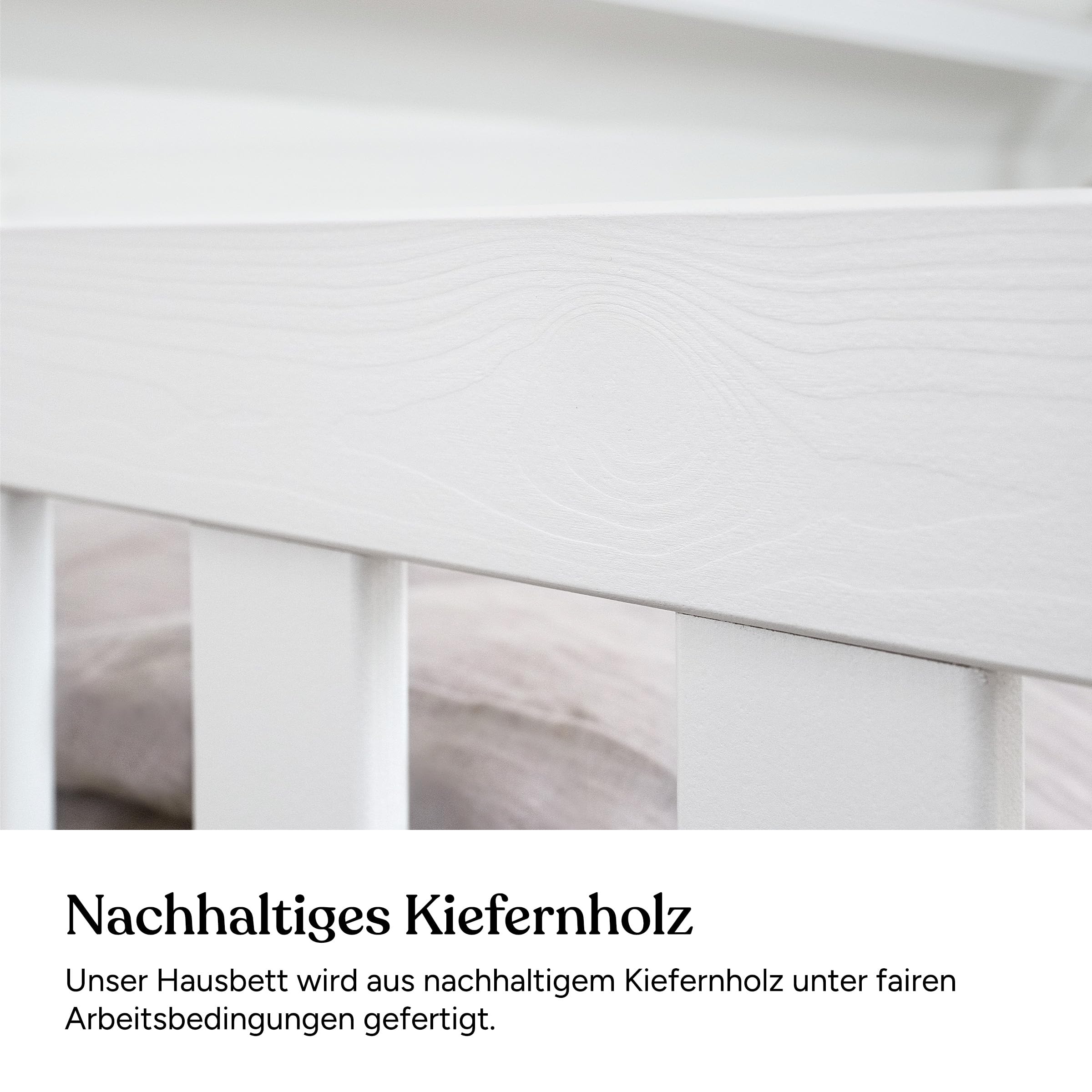 Ehrenkind® Hausbett Lille | Kinderbett mit abnehmbaren Rausfallschutz aus Massivholz FSC® zertifziert inkl. Bettkasten | Hausbett 90x200 | Kinderbett 90x200 Weiß