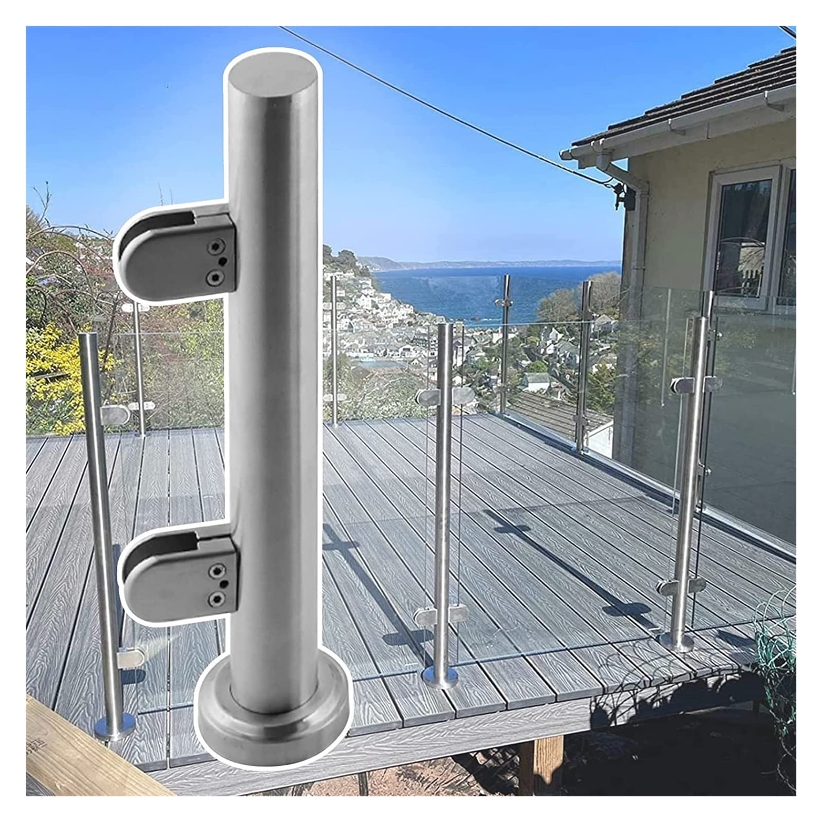 Morsetto alto per ringhiera in vetro per pannelli da 10-12 mm, sistema di supporto da 45,3" per balaustre interne/esterne, palo di recinzione grigio basso resistente, soluzione di sicurezza sicur