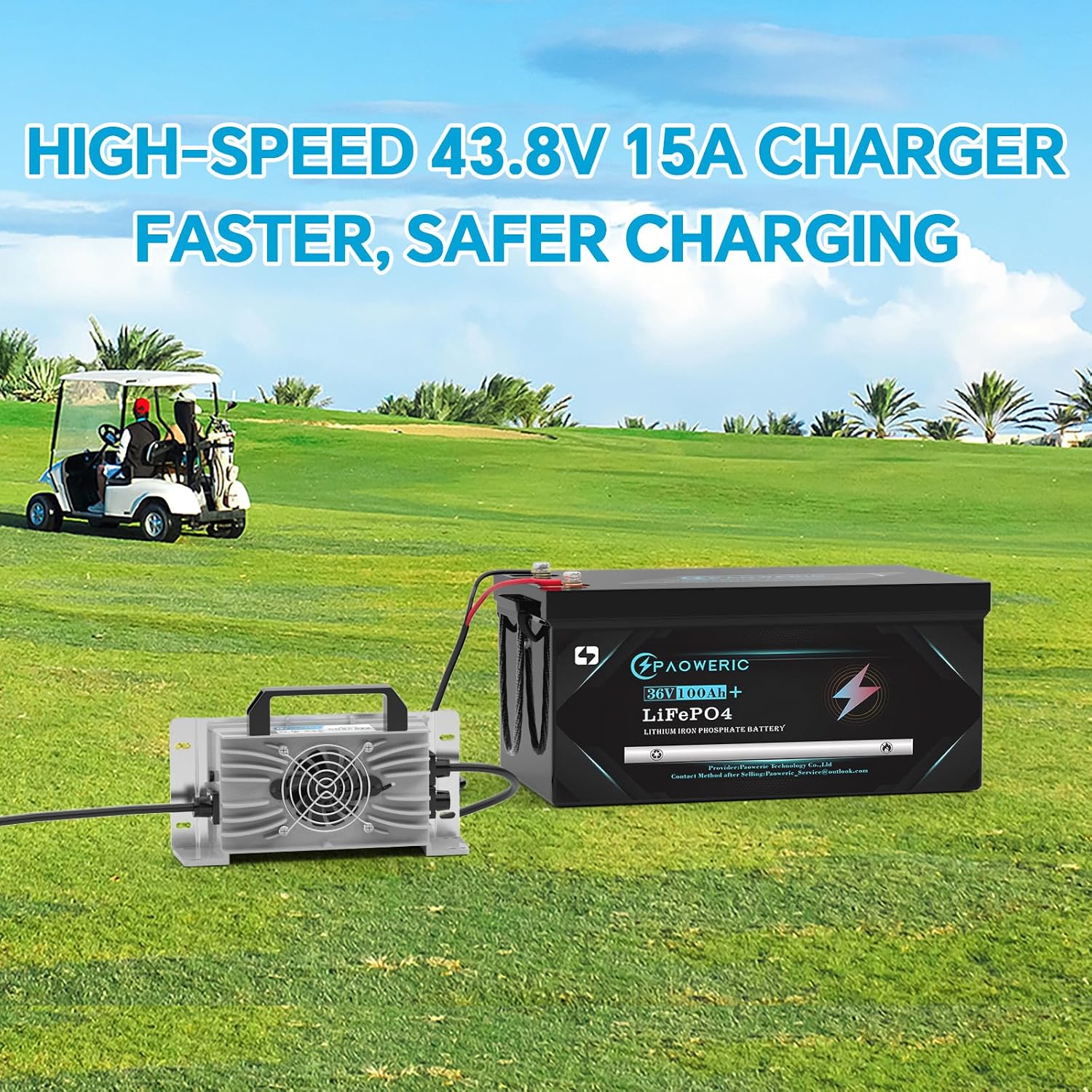 36V 100Ah Golf Cart LiFePO4 Battery, 10240W Output, 200A BMS, Perfect for Golf Cart, RV, Off Grid