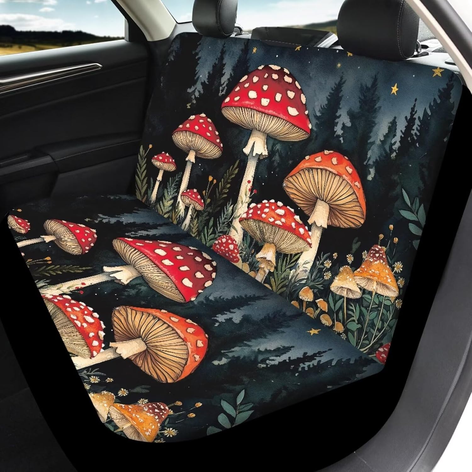 Mushroom Car Accessories Full Set 4 Pcs Auto Interior Accessories for Women Non Slip Seat Covers for Cars Cute Auto Front Rear Seat Protector Full Set Fit for Car Truck