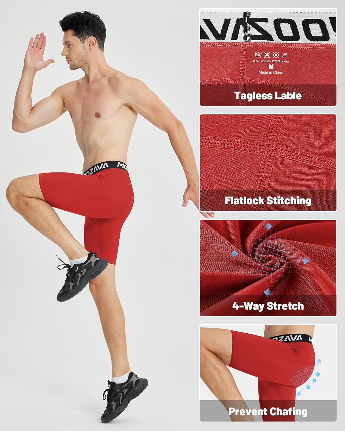 Moozava 1 or 2 Pack Mens Compression Shorts Spandex Shorts Performance Sport Athletic Underwear Workout Running Base Layer - Image 5