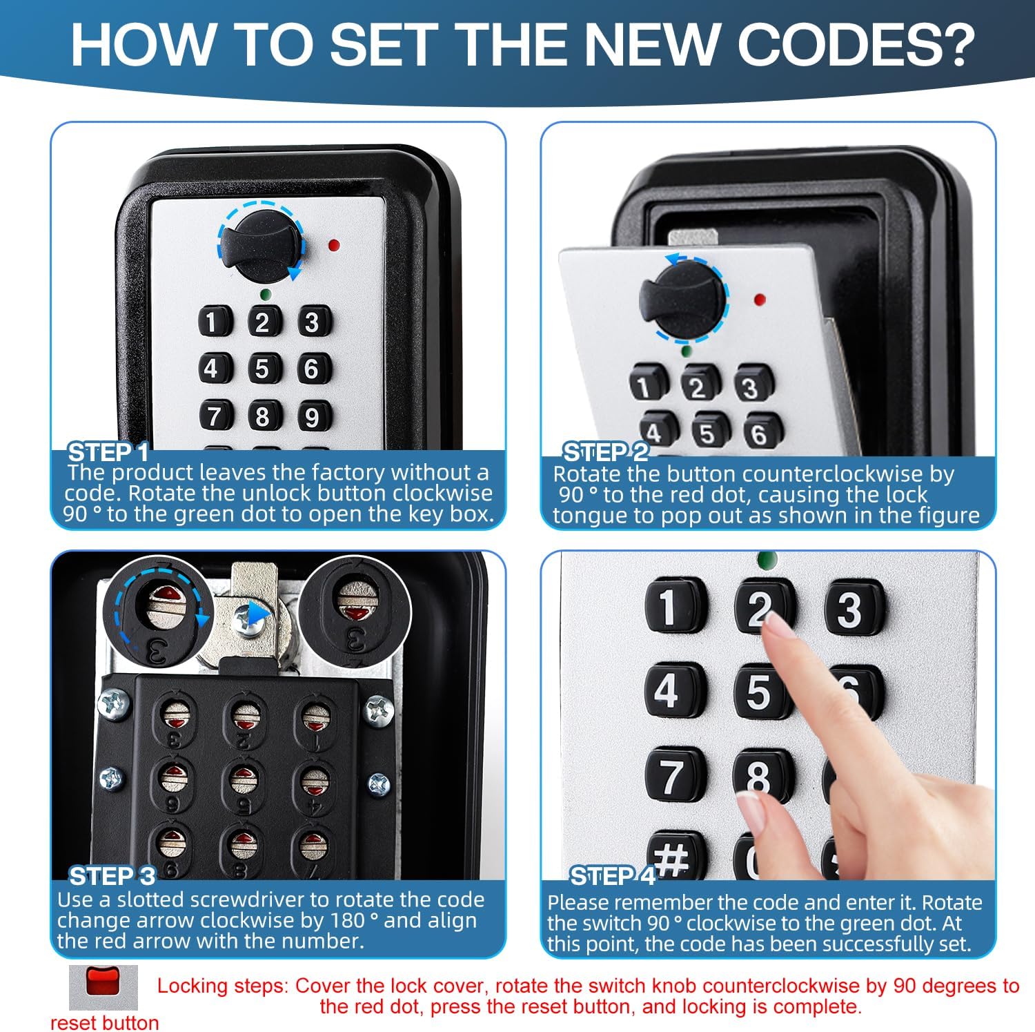 Portable Combination Lock Key Box, 12-Digit Resettable,Large Capacity, Waterproof，Wall Mount Security Lockbox，key hiders outside,hide a key,For Home, Garage, Office, Warehouse