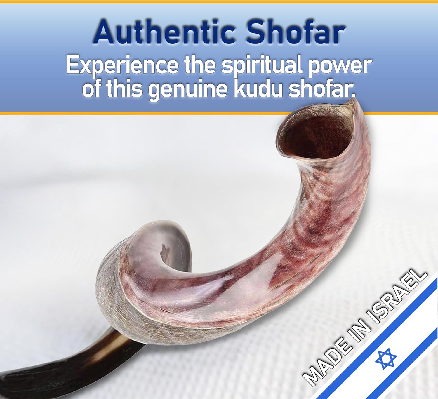 Shofarot Israel Kosher Yemenite Kudu Shofar 27"-29" – Half Polished, Authentic from Israel Original, Jewish Horn Chofar with Free Blue Shofar Bag