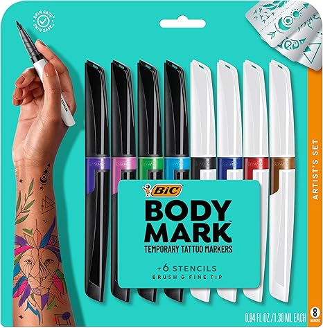 BIC BodyMark Temporary Tattoo Markers for Skin, Artist's Set, Mixed Tip, 8-Count&hellip;