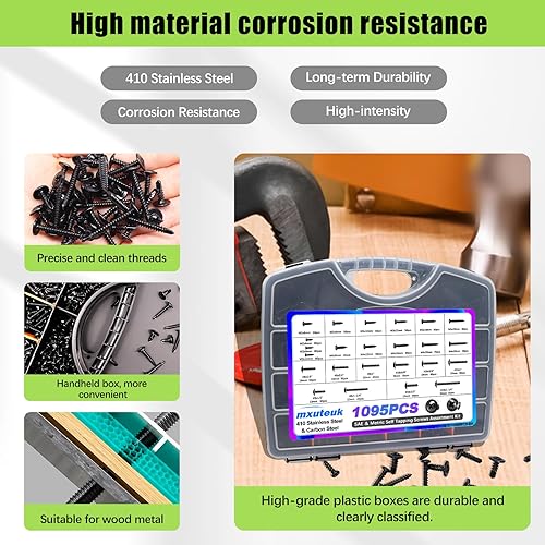 Vista 9 de mxuteuk 440 tornillos autorroscantes #8#10 para metal 410 tornillos de acero inoxidable surtido, cabeza hexagonal y tornillos autorroscantes