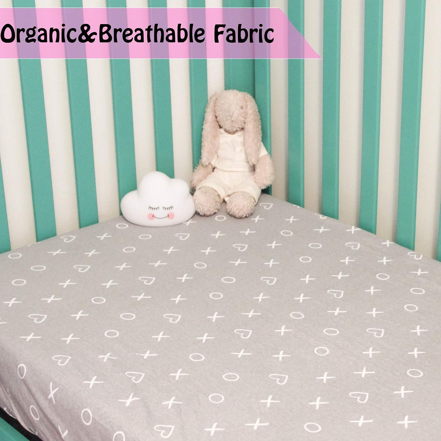 Milky Chic Fitted Baby Crib Sheet, Breathable 100% Organic Cotton Mattress Topper Sheet for Boys and Girls, Fits Standard Size Mattresses, 52x28x9 inches (Gray, Pack of 1)