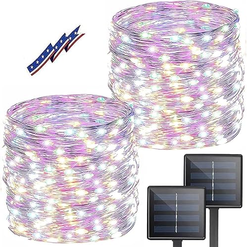 Miniatura 1 de Guirnalda de luces solares para exteriores, paquete de 2 luces solares de 80 pies, 200 luces LED solares de Navidad para exteriores, alambre de