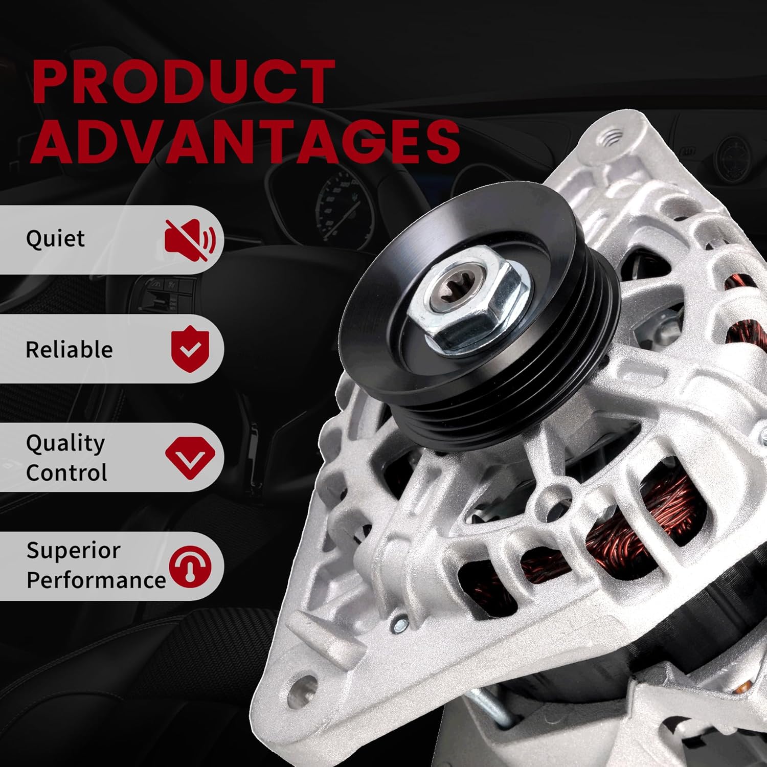 Alternator For/HYUNDAI Elantra 2007-2012,For/KIA Spectra5 2007-2009,Spectra 2007-2009,Soul 2010-2011 L4 2.0L,OE 37300-23650,11311,11311N,4-Groove Pulley 90A 12V