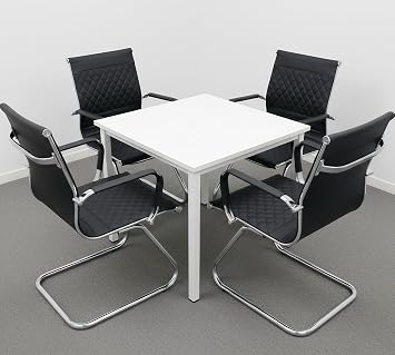 BESTANO Office Guest Chairs Reception Chairs Waiting Room Chairs Set of 4 Conference Room Chair with Mid Back, Modern PU Leather Desk Chairs, Black