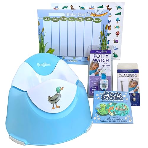 Potty Time Paquete de fiesta, incluye reloj para ir al baño, asiento de entrenamiento para ir al baño, calcomanías mágicas fáciles de despegar,