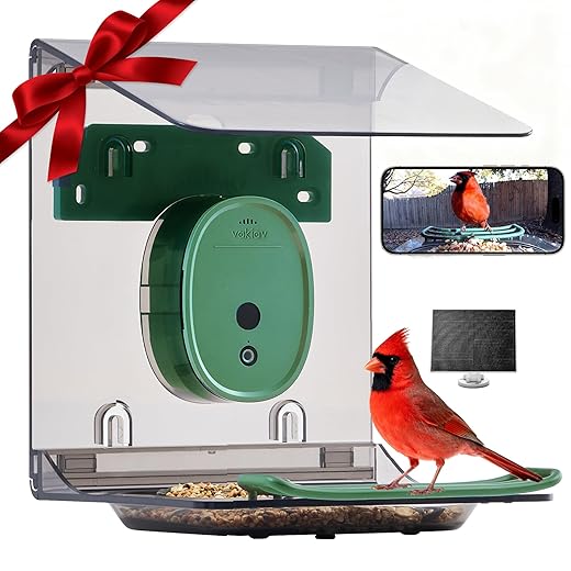 Smart Bird Feeder with Camera Solar Powered,4K Camera for Outdoors,No Subsciption,UHD Video for Live Stream,Identify10,000+ Birds with AI,Instant Alerts,Elderly-Friendly,No WiFi Needed
