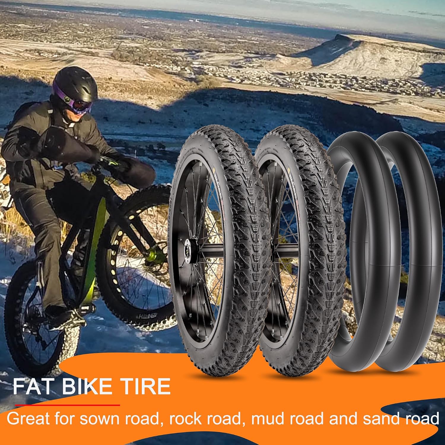 Fat Tire - 20” x 3.0”, 20” x 4.0”,26” x 4.0”Puncture Resistant Fat Bike Tire, Durable Folding 60 TPI Tires for E-Bikes,Mountain Bikes,Electric Bicycle
