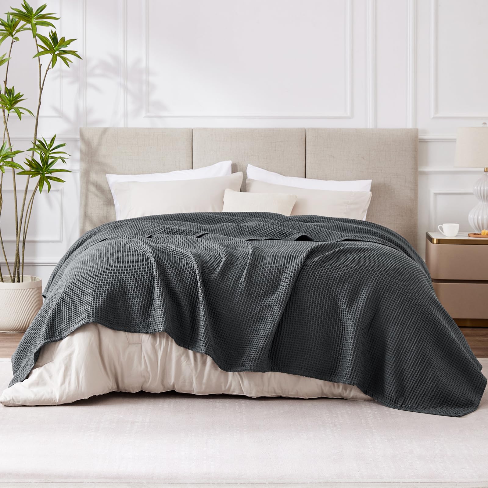 Aisbo Dünne Sommerdecke Grau - Waffelpique Leichte Decke 230x270 cm als Sofaüberwurf, Weich Kuschelige Wohndecke für Wohnzimmer… – Ansicht 2