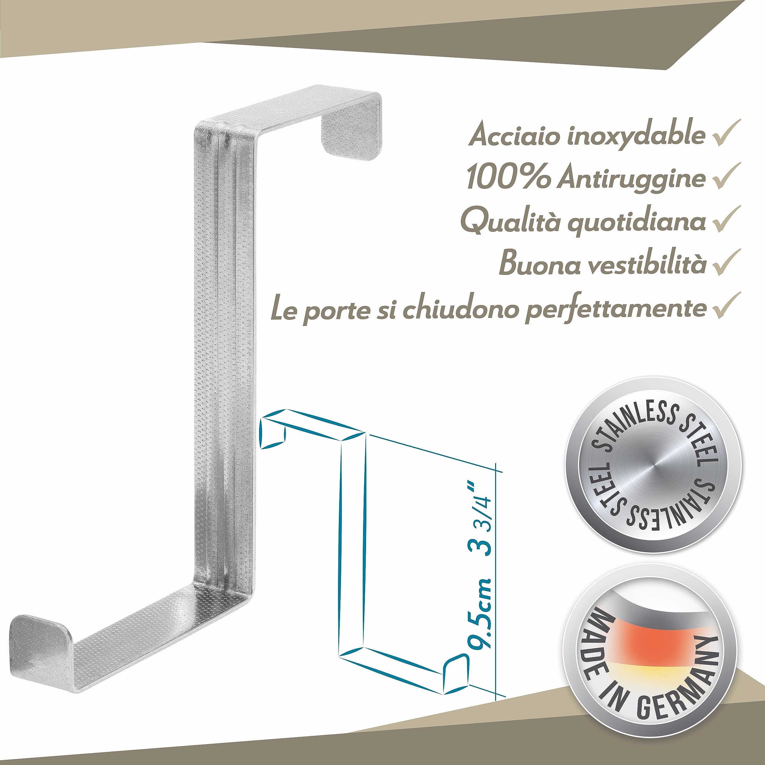 Set Di 4 Ganci Per Porta Da Appendere – In Acciaio Inox, Con Cuscinetti In Feltro, Carico 5 Kg Per Gancio, Silenziosi, Per Bagno, Camera E Armadio