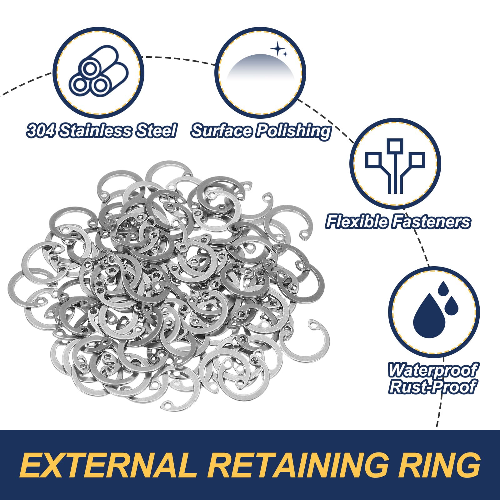 PATIKIL 100 Pcs 14mm ID Internal Retaining Rings E-Clip Snap Ring 304 Stainless Steel, Silver - Image 3