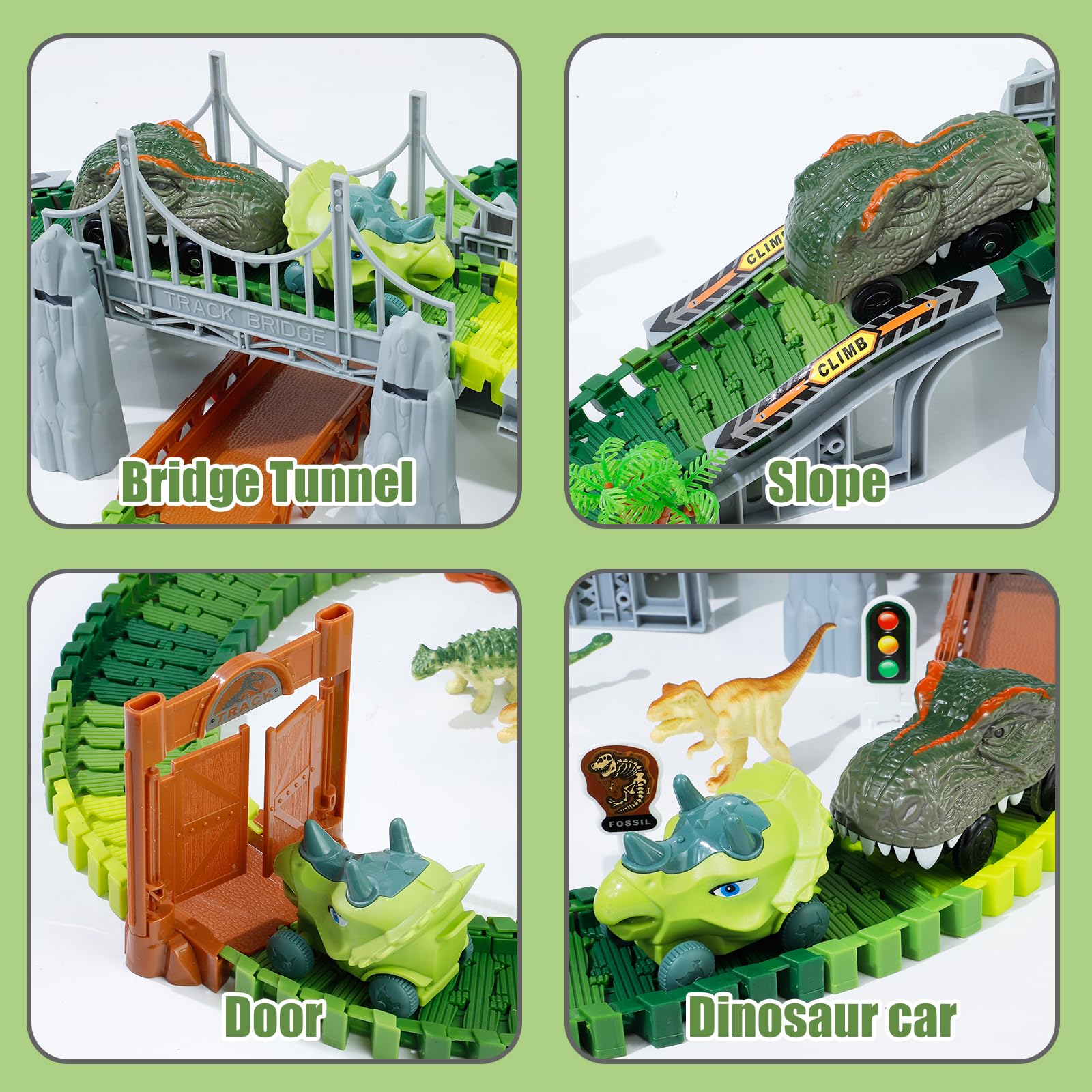 Juguetes de dinosaurio, pista de carreras de dinosaurios para niños de 3 a 5 años, juego flexible de pista de tren con dinosaurios y autos, juguetes para niños pequeños para edades de 3, 4, 5, 6, 7, 8 5