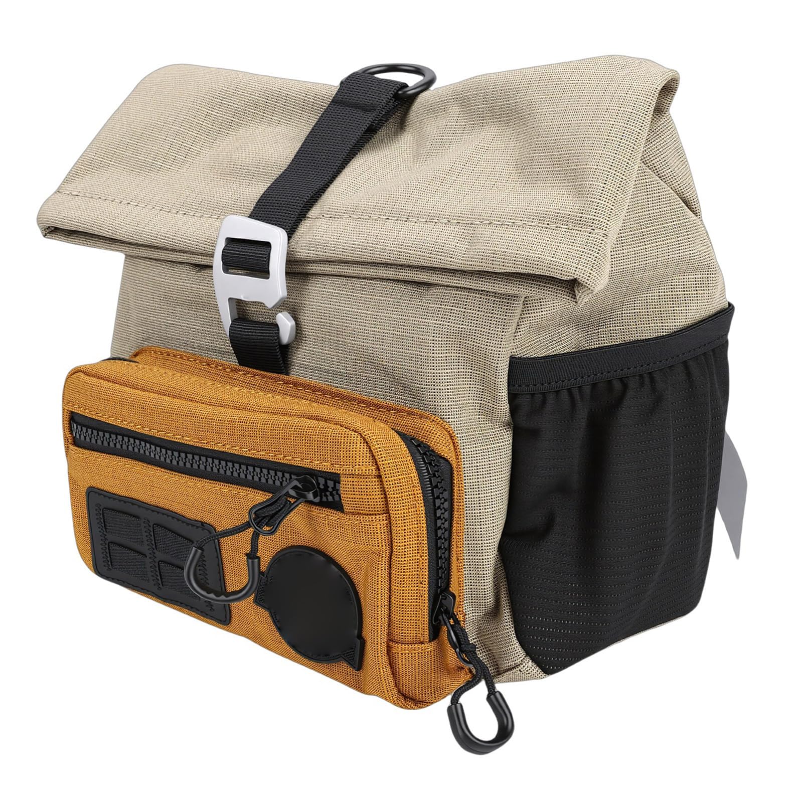 Goshyda Borsa da Manubrio per Bici Pieghevole, Borsa Anteriore a Sgancio Rapido con Tracolla e Copertura Antipioggia, Custodia Leggera di Grande Capacità per Gli Essenziali del Ciclismo (Cachi)