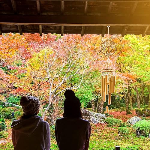 Miniatura 6 de XINRUI Campanillas de viento de bambú, árbol de la vida, kit de campanillas de viento de madera, decoración natural, música, relajante, campanilla