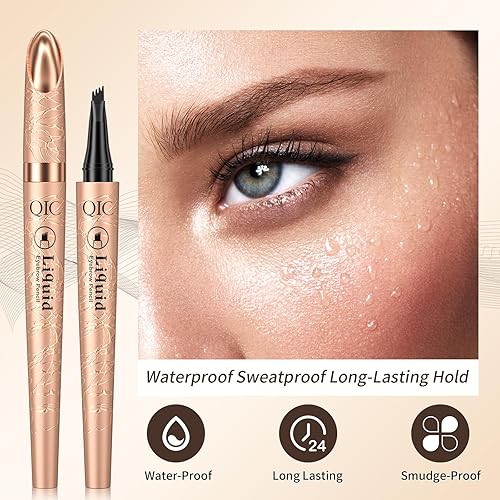 Miniatura 4 de Lápiz profesional para cejas marrón, microblade líquido con 4 garras, resistente al agua y aspecto natural, permanece en todo el día (marrón oscuro)