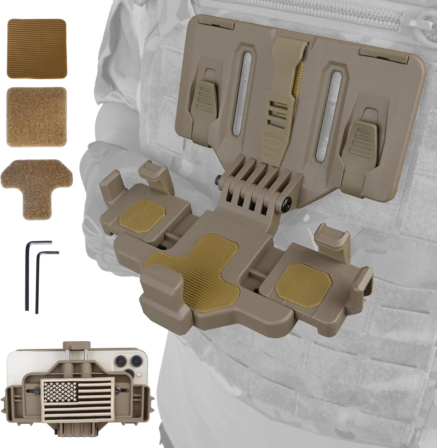 Tactical Gear Plate Carrier Vest Accessories, MOLLE Phone Chest Mount Holder for 6.0"-7.7" Screens, Quick-Release and Adjustable Tactical Phone Holder for Police Vest