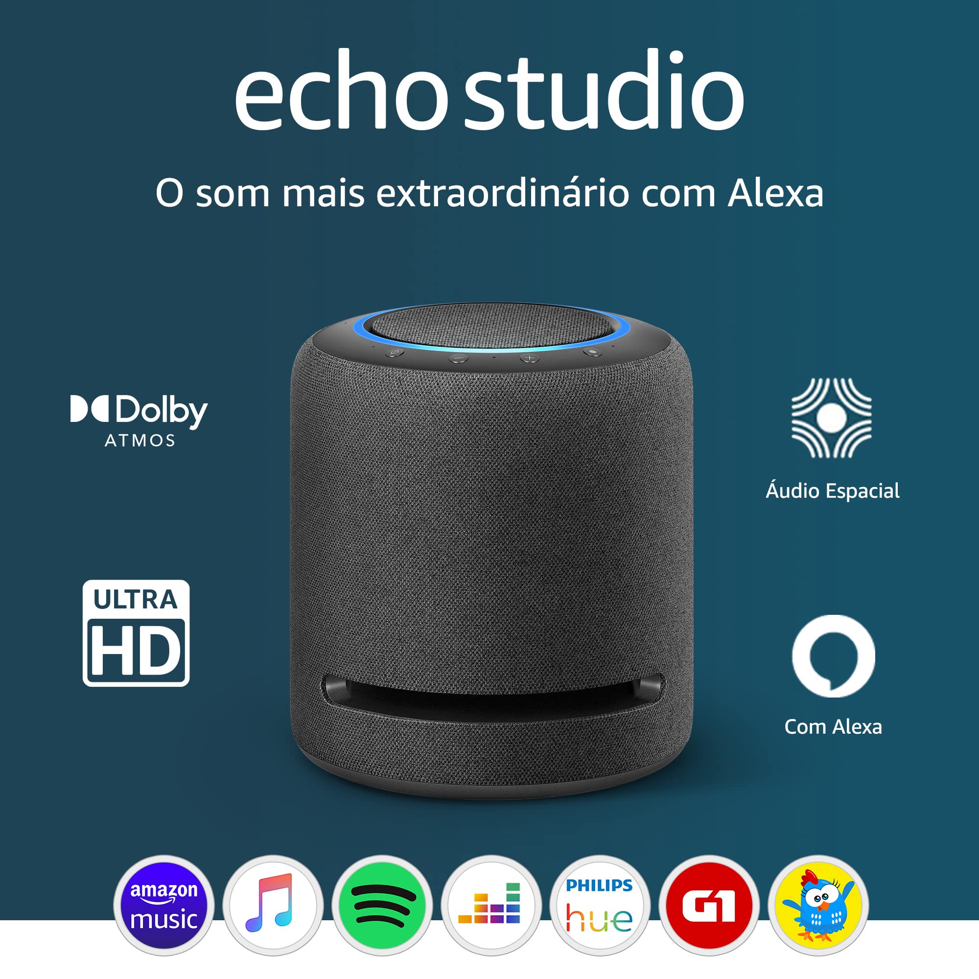 Echo Studio | O som mais extraordinário com Alexa - com Dolby Atmos e tecnologia de processamento de áudio espacial | Cor preta