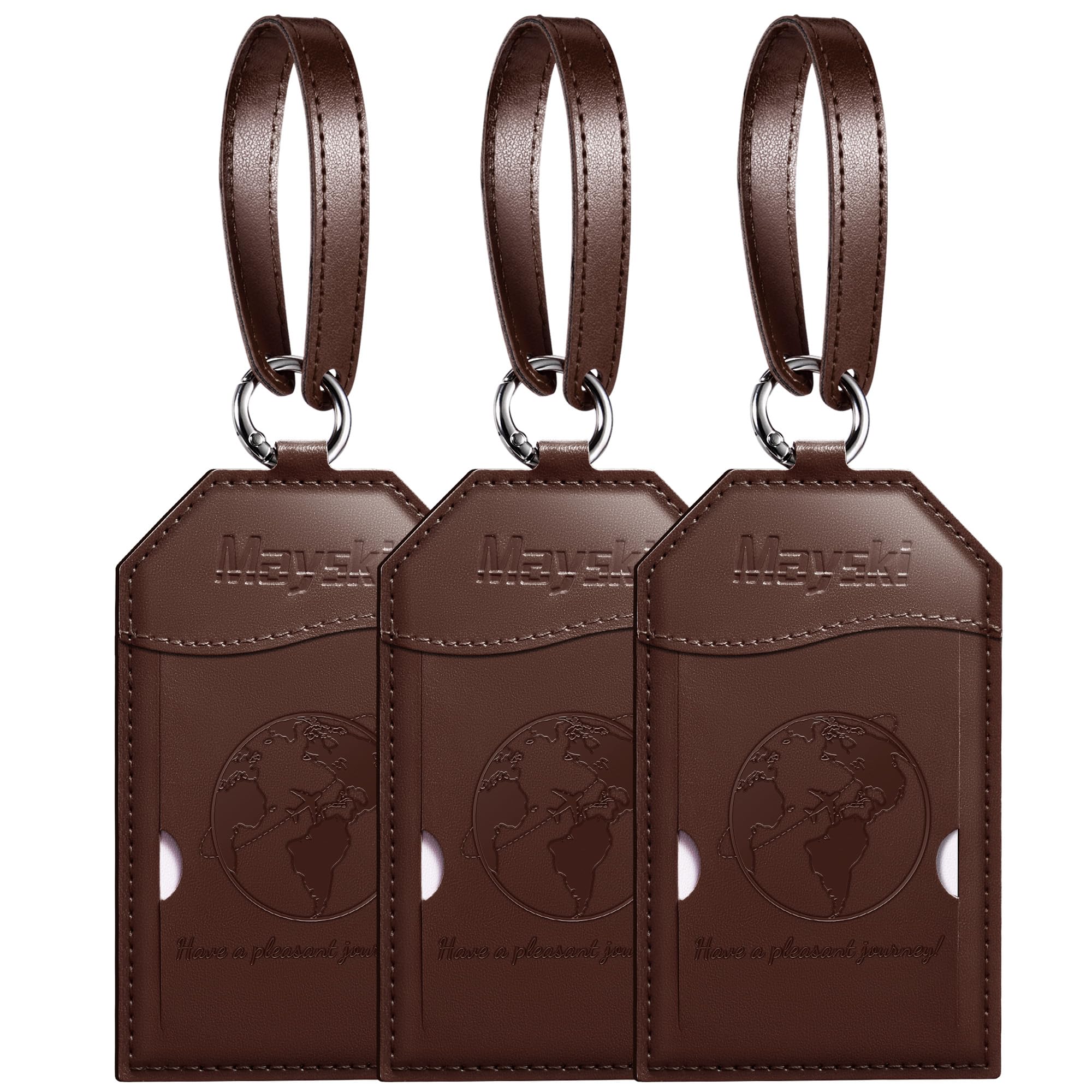 Mayski 3 Pack Luggage Tags, TSA Approved Suitcase Bag Tags with Name ID Card, Brown Global