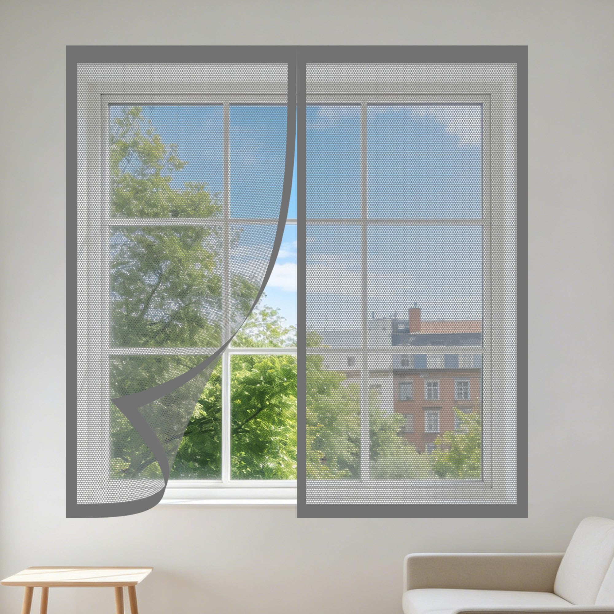 Moustiquaire magnétique 155x145 cm grise pour fenêtre et porte-patio