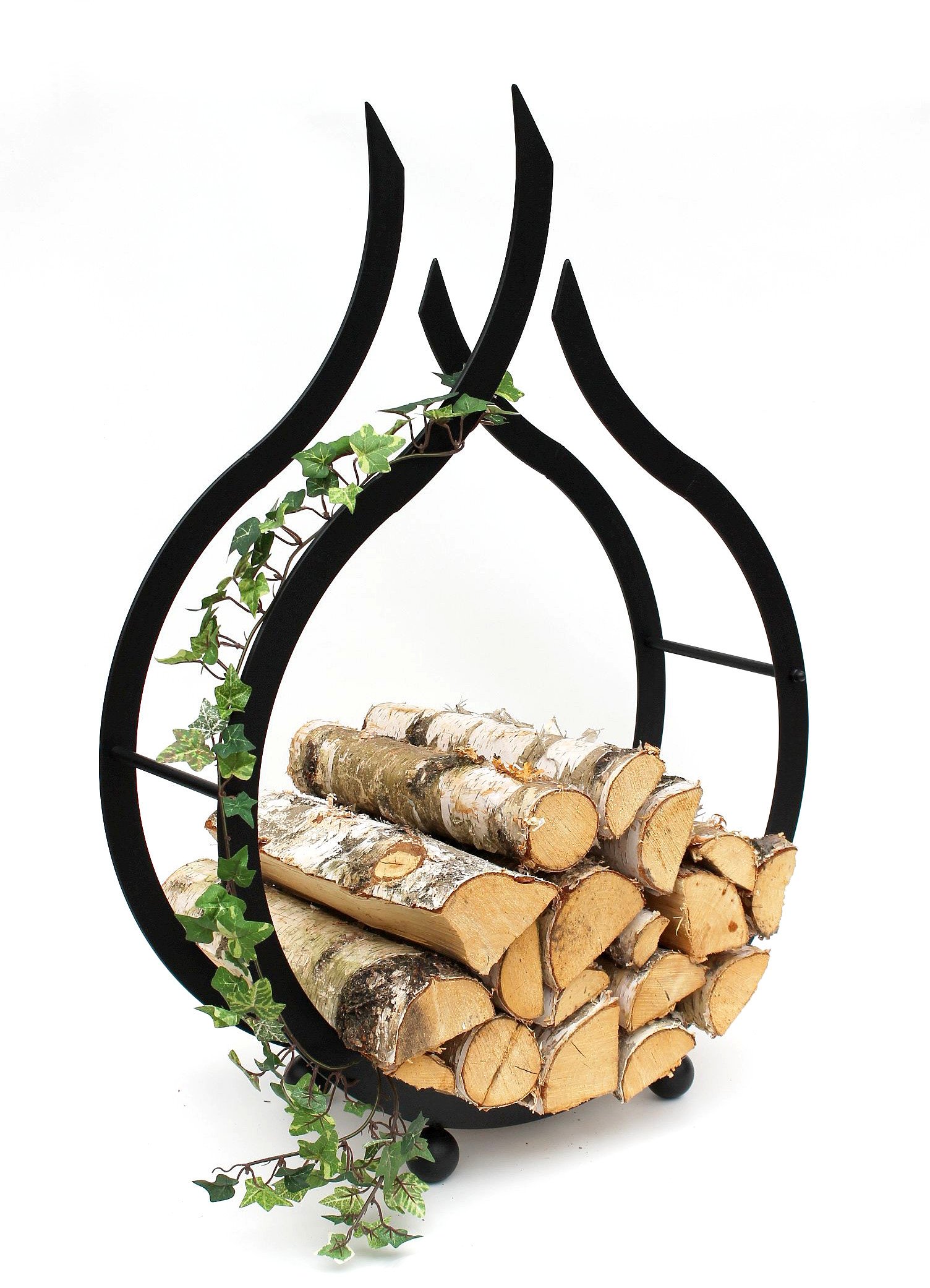 DanDiBo Kaminholzregal Innen Schwarz Kaminholzständer Flamme 78 cm Holzkorb Kaminholzhalter Feuerholzregal Holzregal
