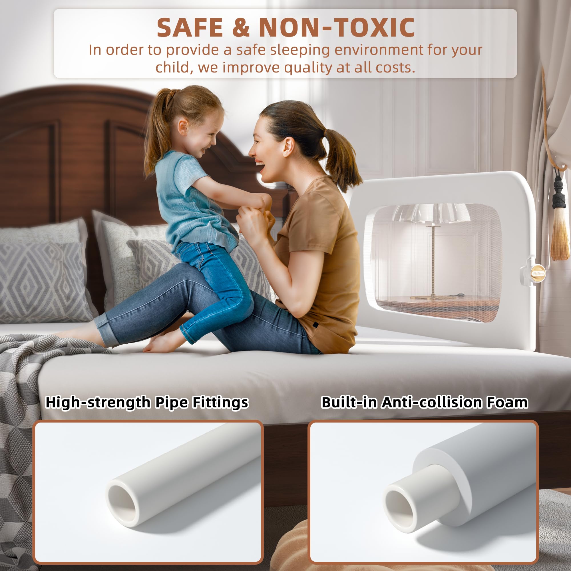 FigTime Barandilla de cama para niños pequeños, protector de riel de cama de bebé para niños, barandillas de cama para niños pequeños con ajuste de anclaje reforzado, altura ajustable y plegable,