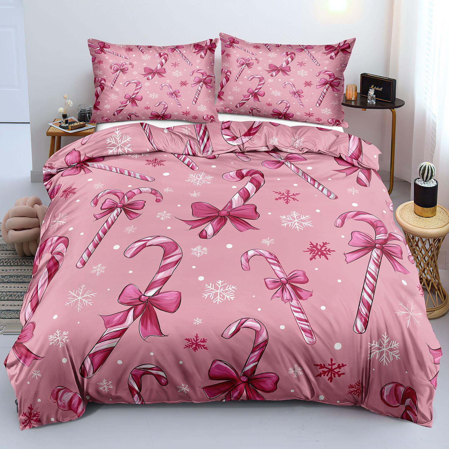 Parure de lit fille rose bonbon à nœud papillon et housse de couette