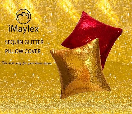 Miniatura 5 de iMaylex Juego de 2 fundas de almohada decorativas cuadradas brillantes con lentejuelas para Pascua, fiesta lumbar, otoño, boda, Navidad, Año Nuevo,