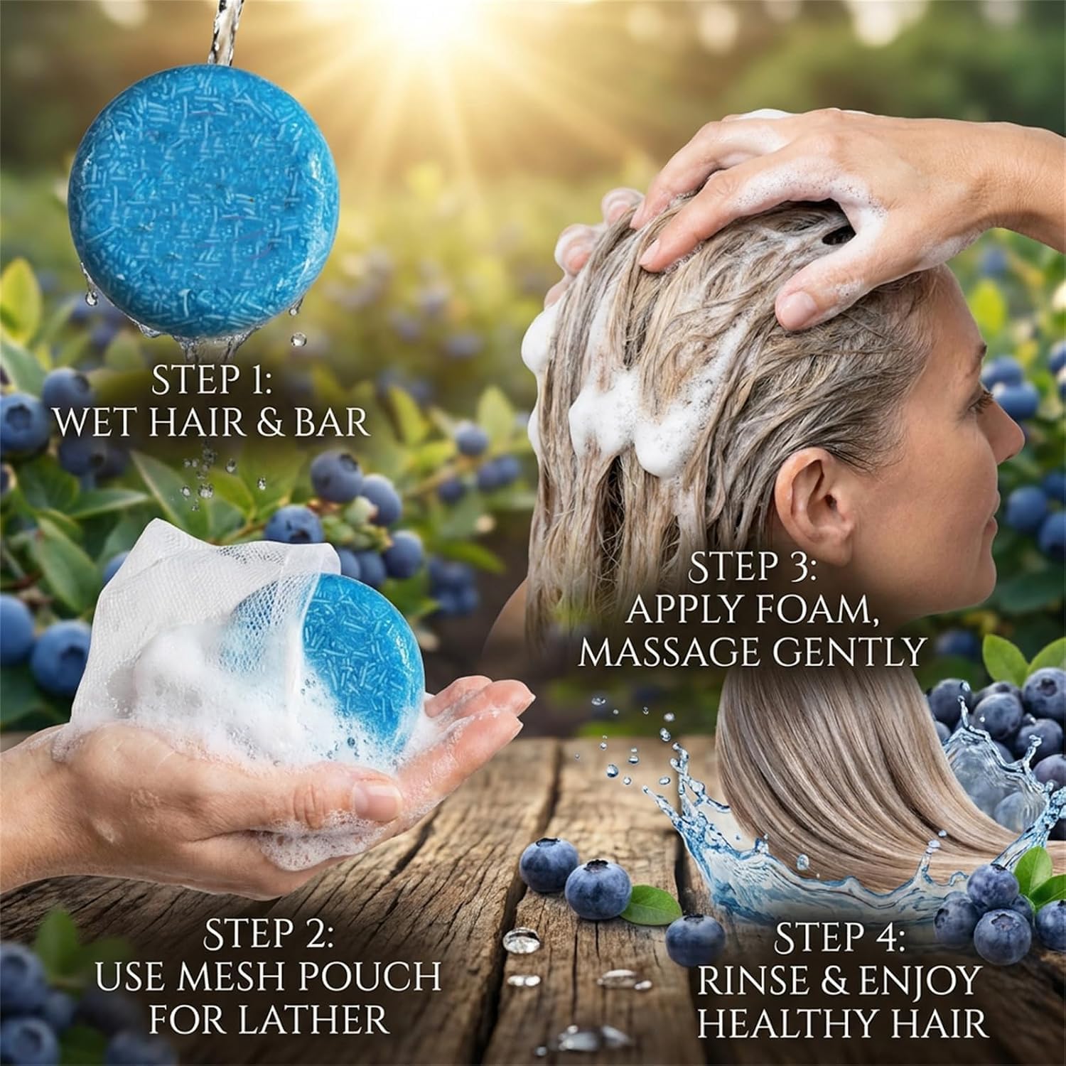 Blueberry Shampoo and Conditioner for Aging Hair Care Bar Set (5)