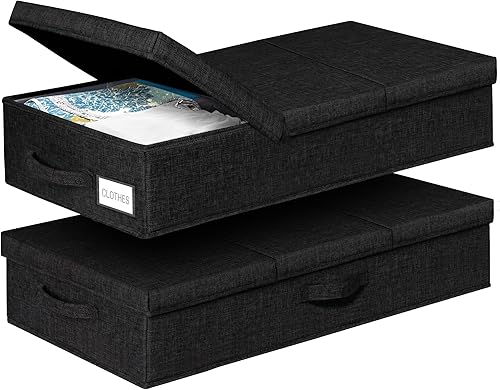 Miniatura 10 de punemi Almacenamiento debajo de la cama para ropa, juego de 3 mantas apilables grandes con 3 asas, organización y almacenamiento de lados largos y