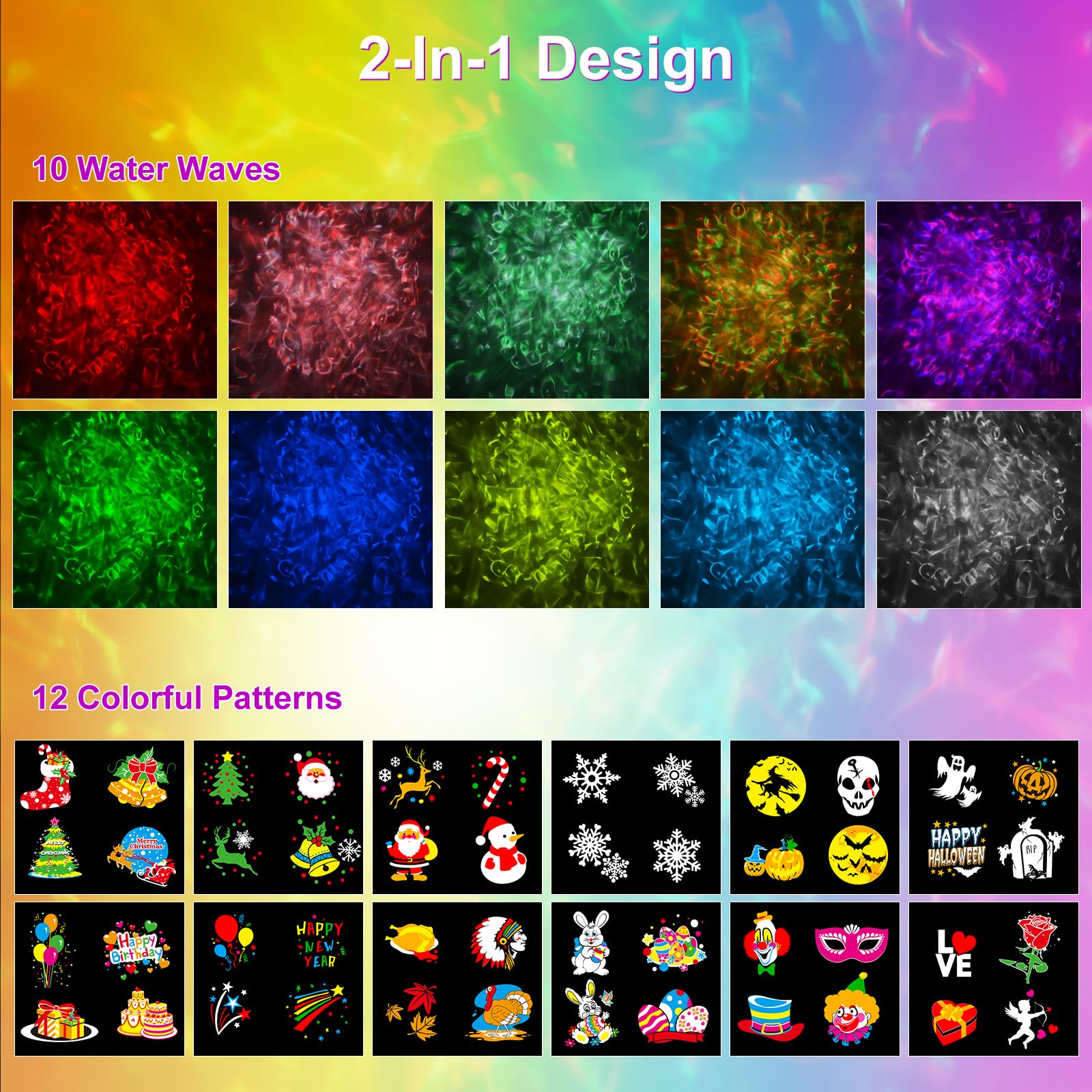 YAZEKY Świąteczne światła projektora, wodoodporna lampa projektora LED z pilotem, zewnętrzne oświetlenie projektora do wnętrz bożonarodzeniowych 12 wzorów dekoracji