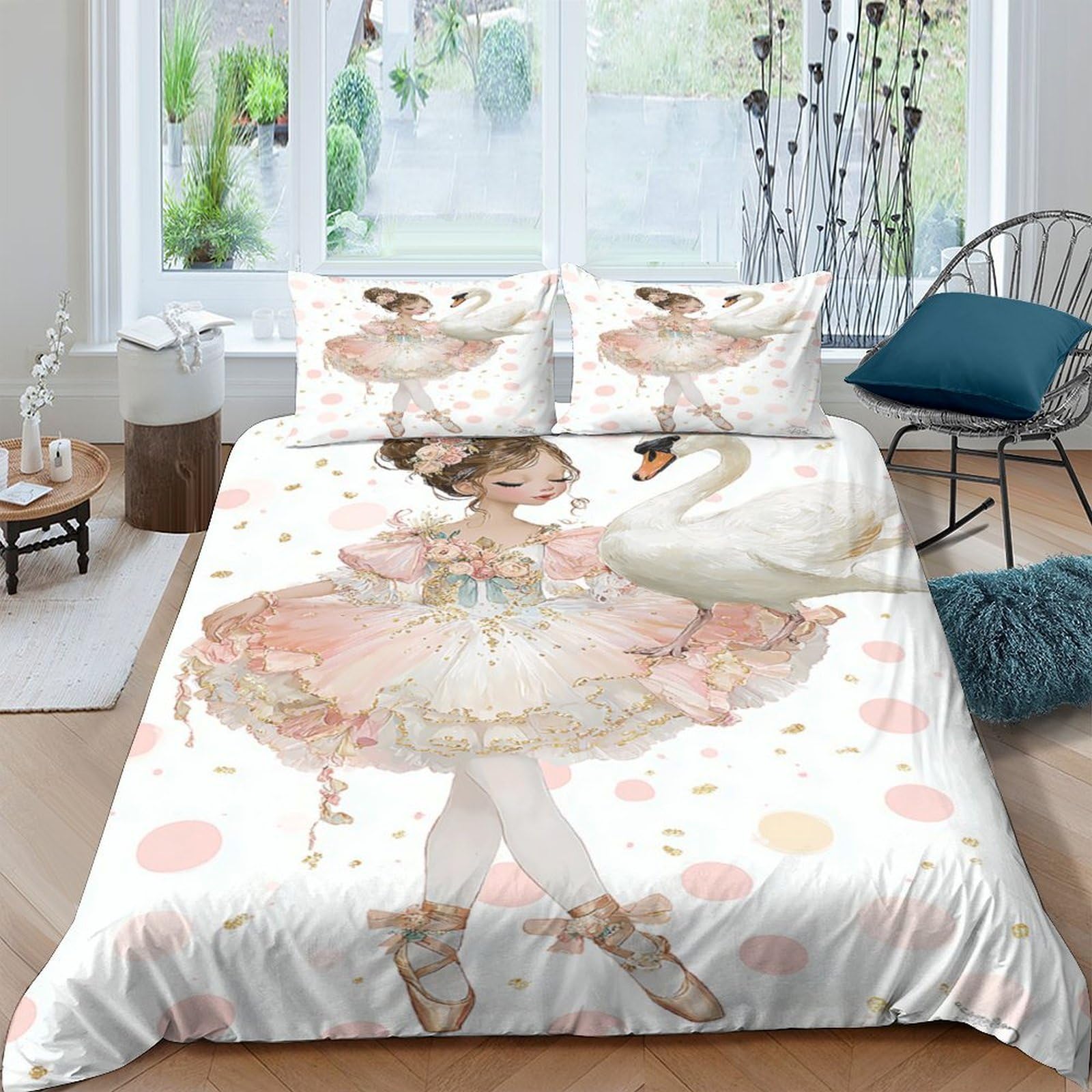 Ctjqhvkz Style-7 3D Printed Ballet Swan Fitted Sheet Microfiber Soft Bedroom Decor Ballerina Mattress Cover For Home Guest Room Single（135X200cm）