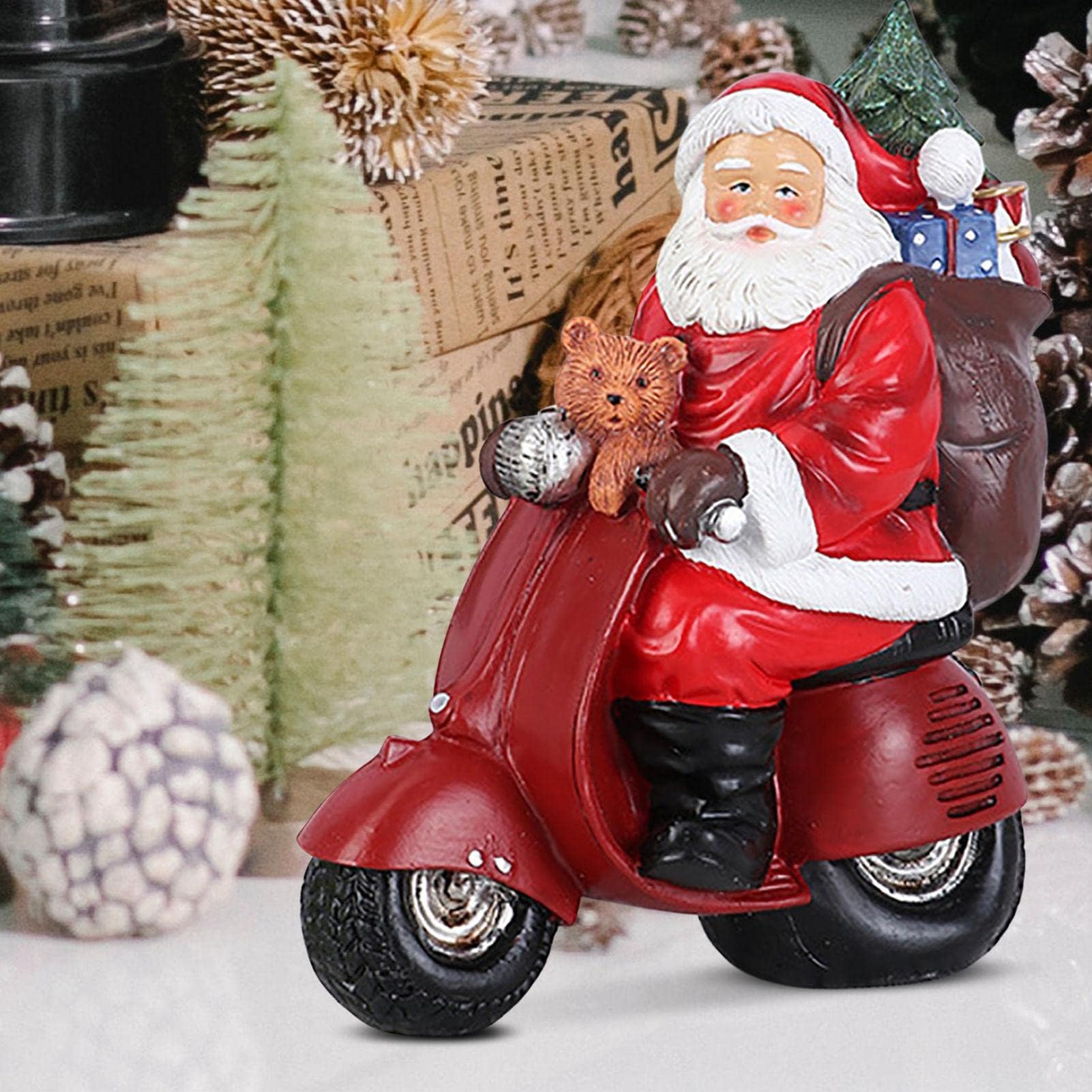 Amazon.co.jp: クリスマスの装飾、サンタのオートバイの像、お祝いの