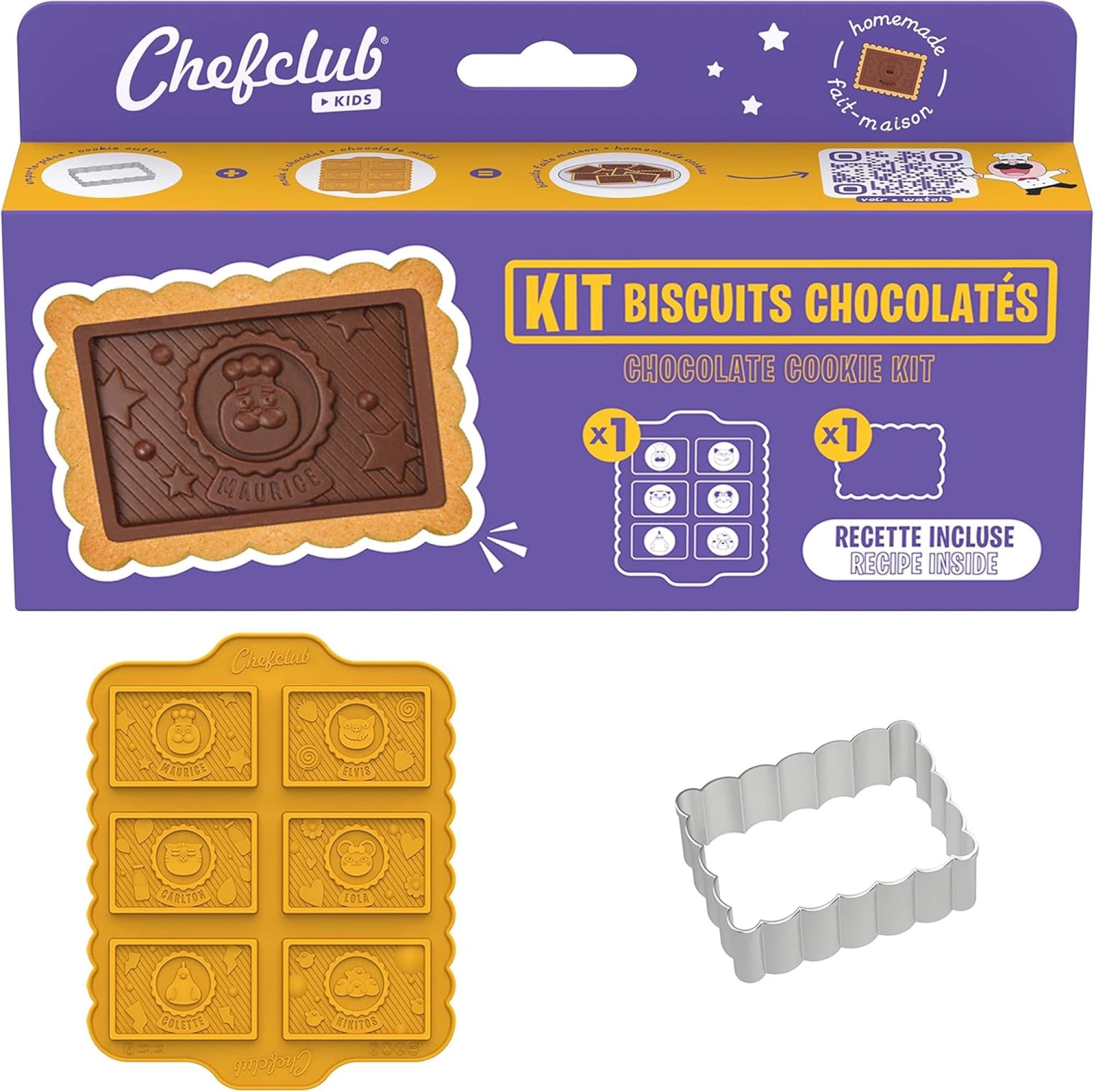 Chefclub Kids Yellow - Chocolate Biscuits Kit - Chocolate Silicone Mould - Rectangulat Cookie Cutter