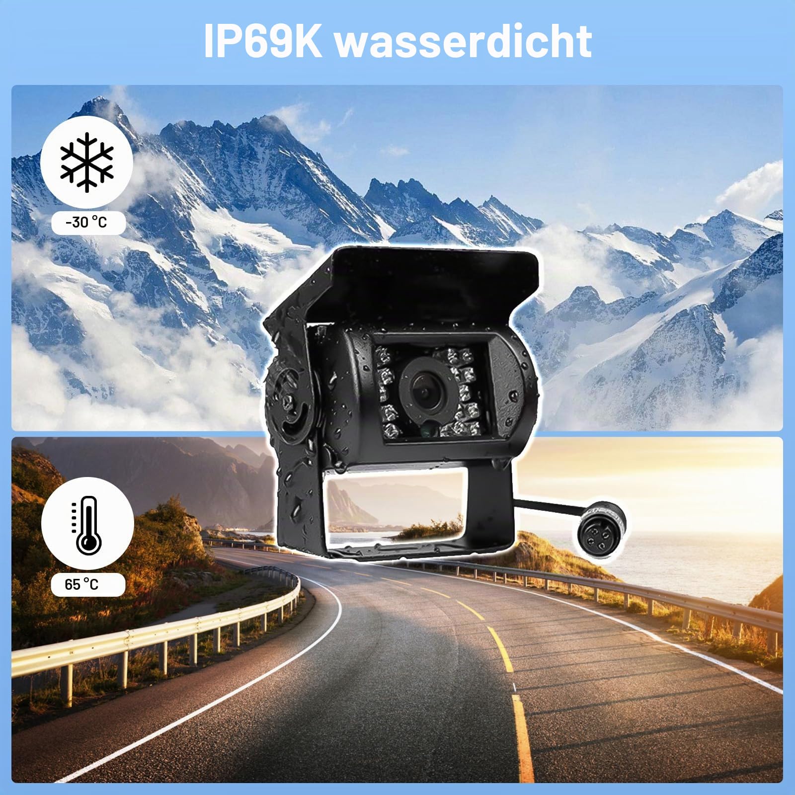 Camecho Dual Backup Kamera 4 Split Monitor hinten Kamera Auto 18 IR-Nachtsicht wasserdicht Aviation 4 Pins Anschluss 33 ft Kabel Für LKW/Wohnmobil-/Trailer/Bus