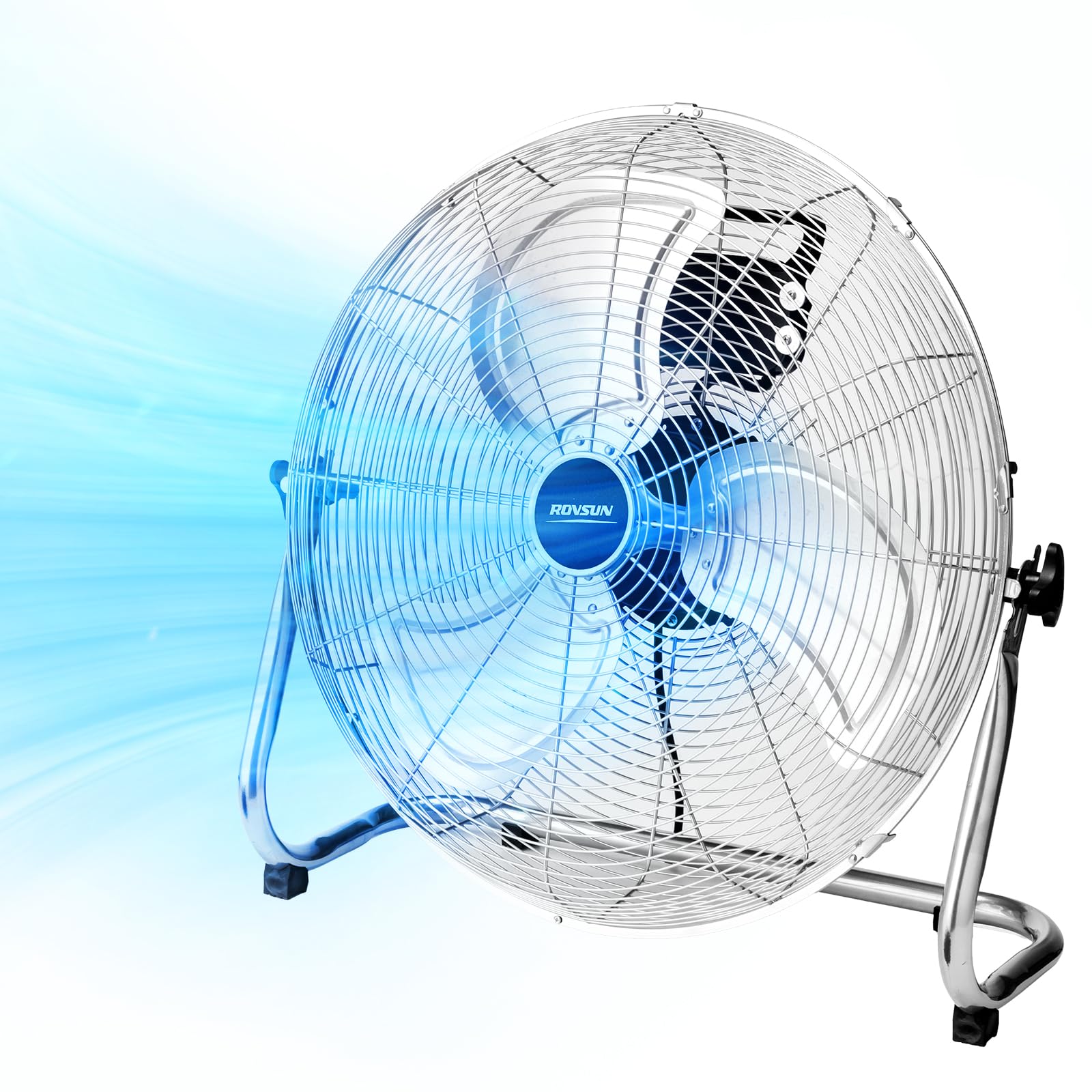 ROVSUN 12'' Floor Fan, High Velocity Heavy Duty Metal Fan with 3 Speeds, Adjustable Tilt 90-180°, Aluminium Blades, Powerful Industrial Air Circulator for Home Gym Garage Warehouse, Silver