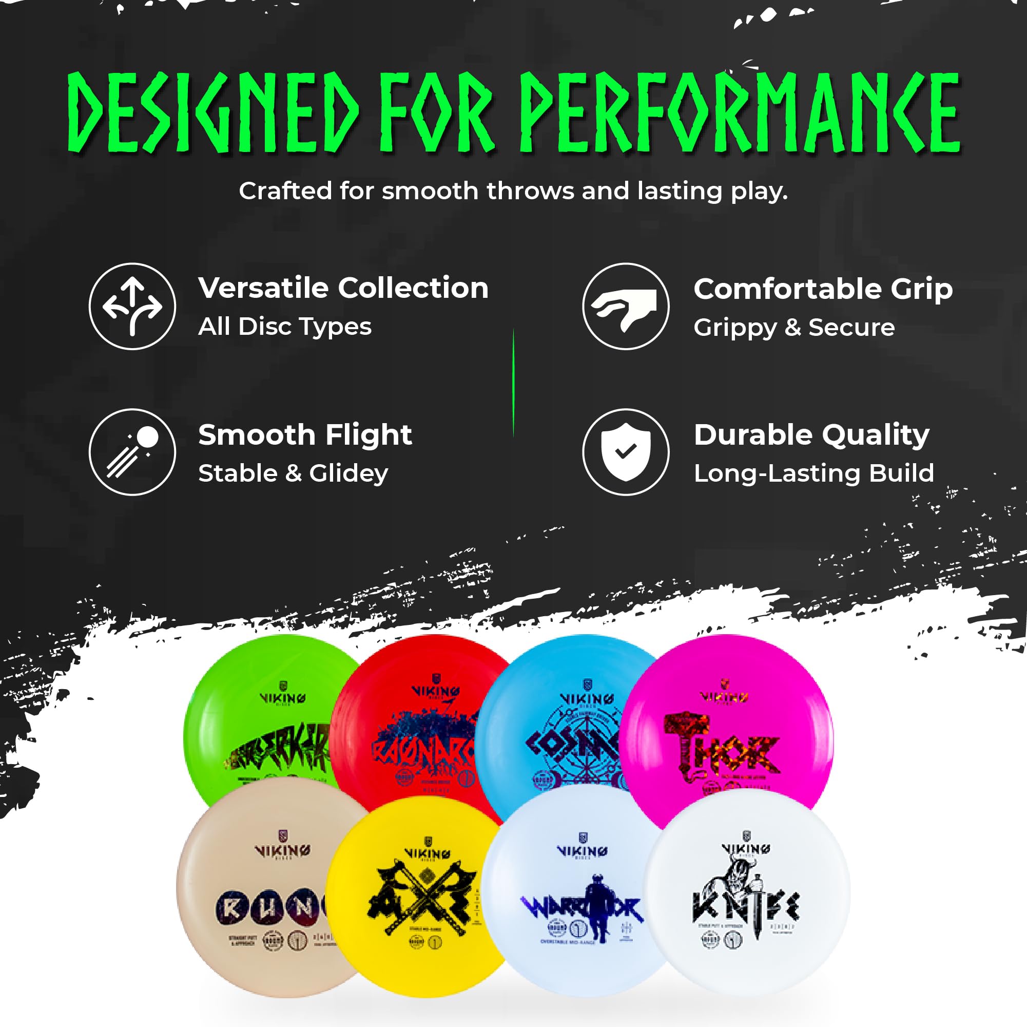 Viking Discs Ground Series – Disc Golf Set with 8 Discs for All Distances – PDGA Certified – Complete Gear for Adults Including Putter, Midrange, Fairway, and Distance Driver