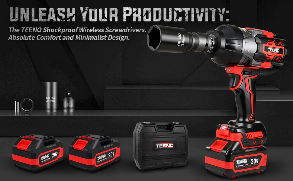 TEENO Clé à Chocs Sans Balais 20 V + Perceuse à Chocs + Meuleuse D'angle Sans Balais Ensemble D'outils 3 Pièces 2 Batteries 3,0 Ah | Leroy Merlin