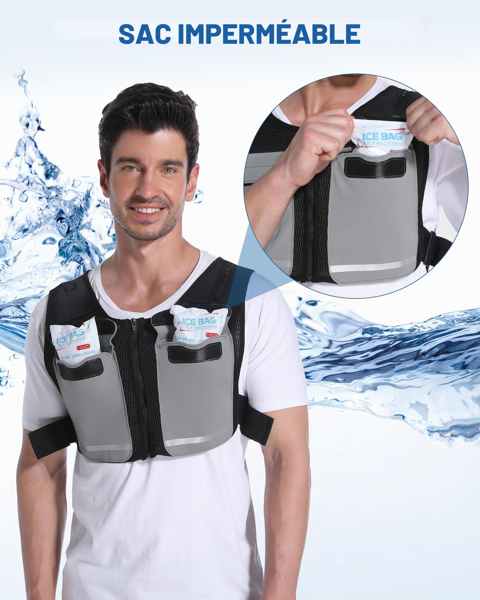 Gilet rafraîchissant Fernida, réfléchissant, réglable, avec poches de glace, pour la pêche, le cyclisme, la course, le jardinage, la construction