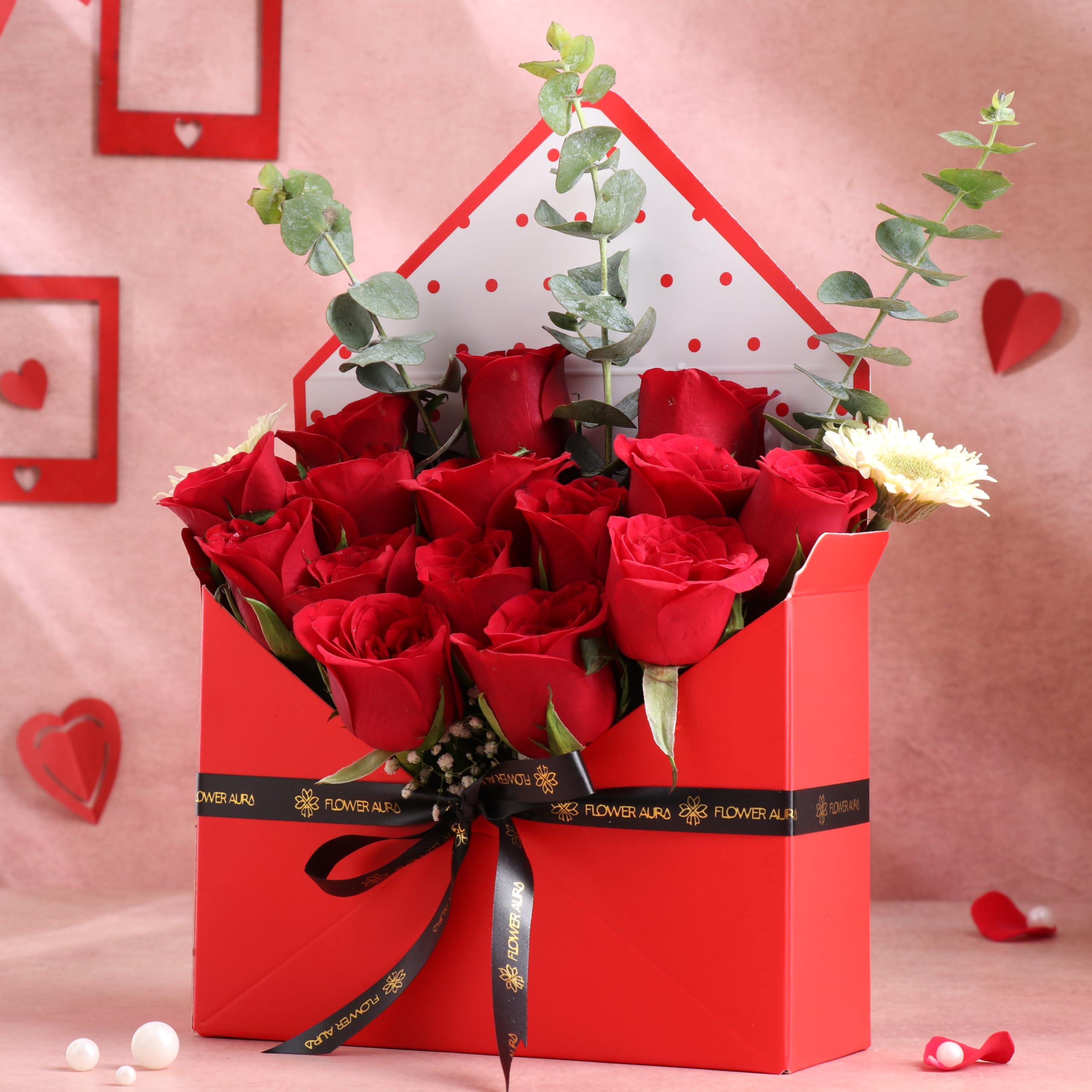 FlowerAura Fresh Live Flower Bouquet of 15 Red Roses Flowers In Envelope For Birthday Gift, Anniversary Gift, Valentine's Day Gift For Boyfriend, Girlfriend, Wife & Husband (Same Day Delivery)-image-5