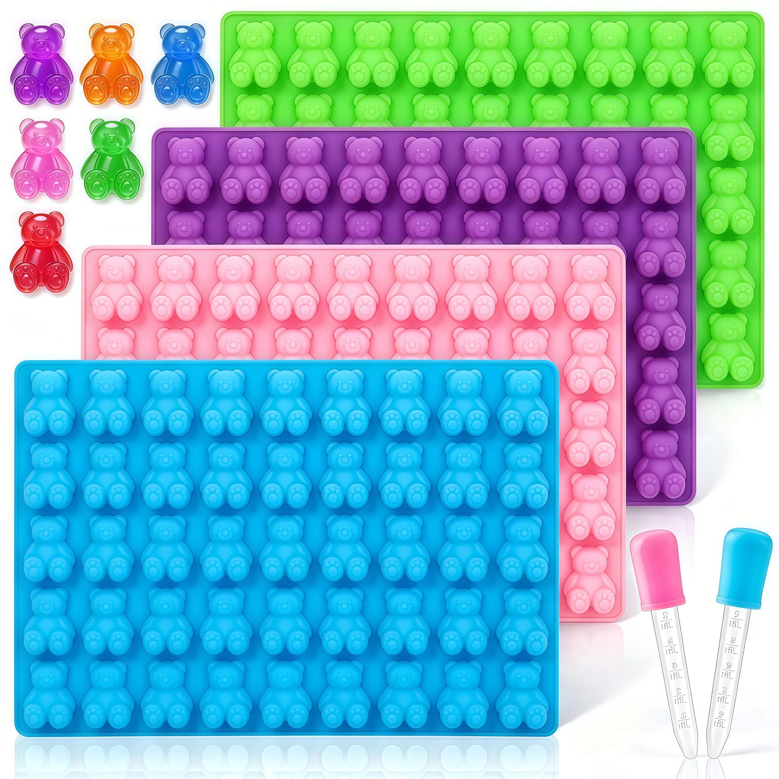 4 Pack Large Gummy Bear Molds Candy Molds - 3 Inch Gummy Silicone Molds