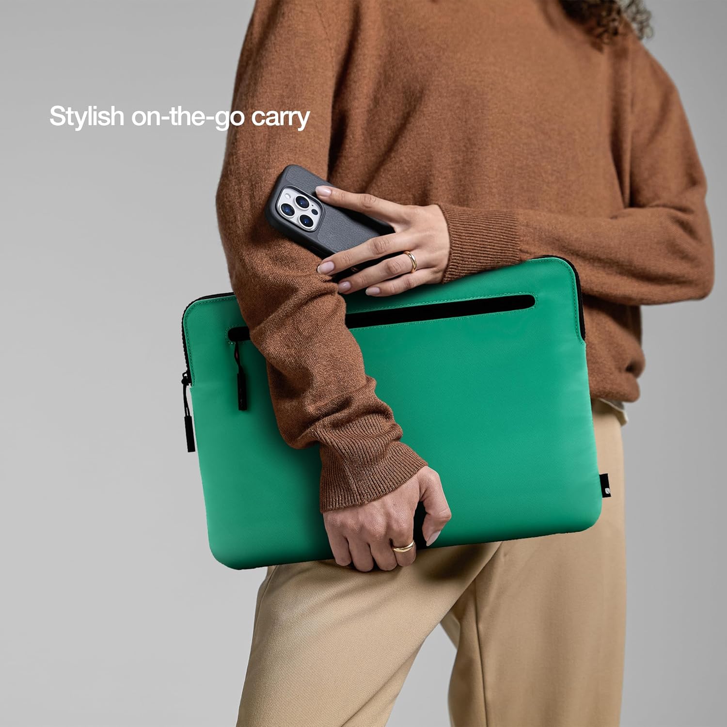 Incase Compact Laptop Sleeve with Flight Nylon - 16 Inch MacBook Pro and Laptop Case – Slim Computer Sleeve with Faux Fur Lining, Front Accessory Pocket with Zipper - Ocean Jade - Image 2