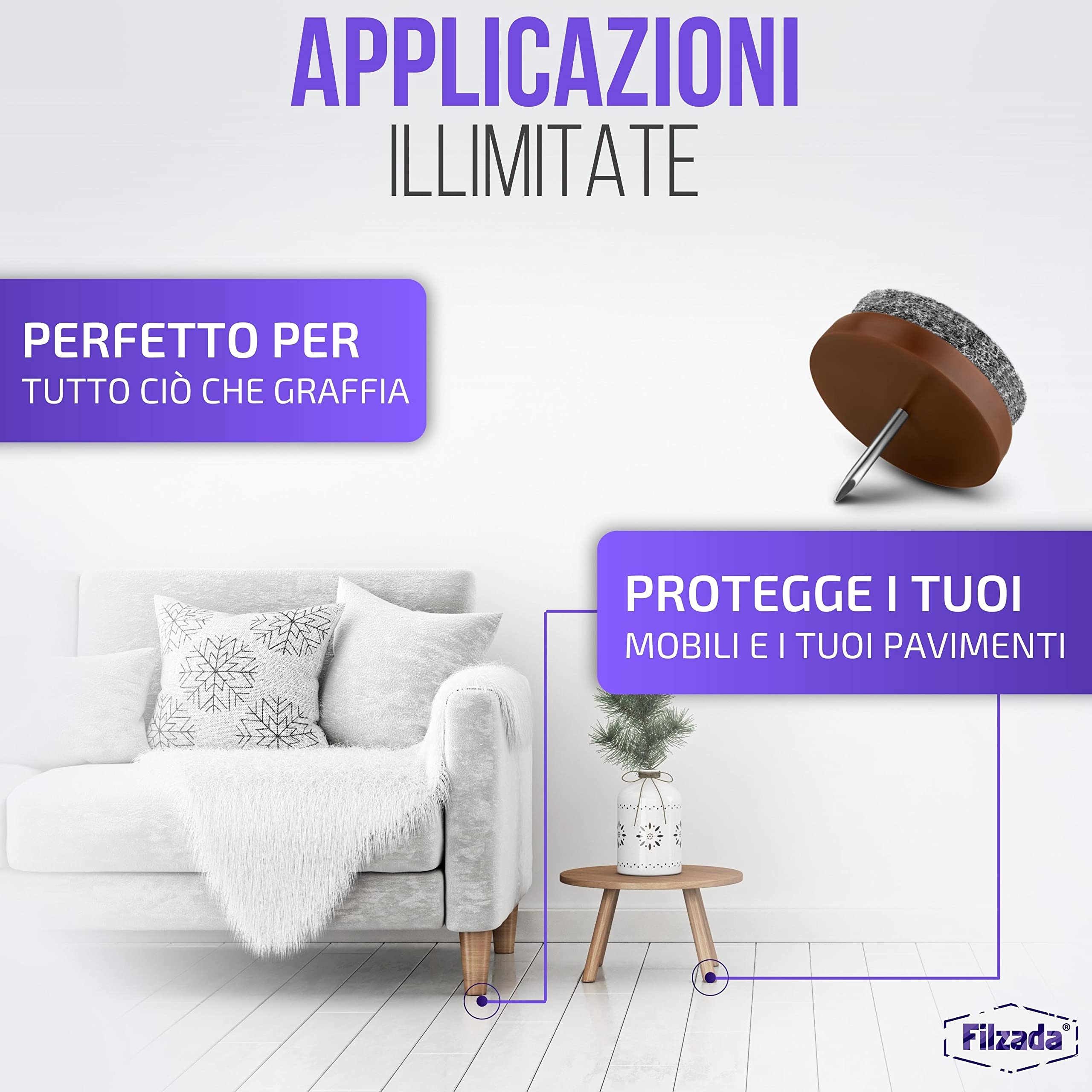 Filzada® 40x Feltro aliante con chiodo - Ø 24 mm (marrone) - Scivoli per mobili professionali/scivoli per sedie in feltro da inchiodare
