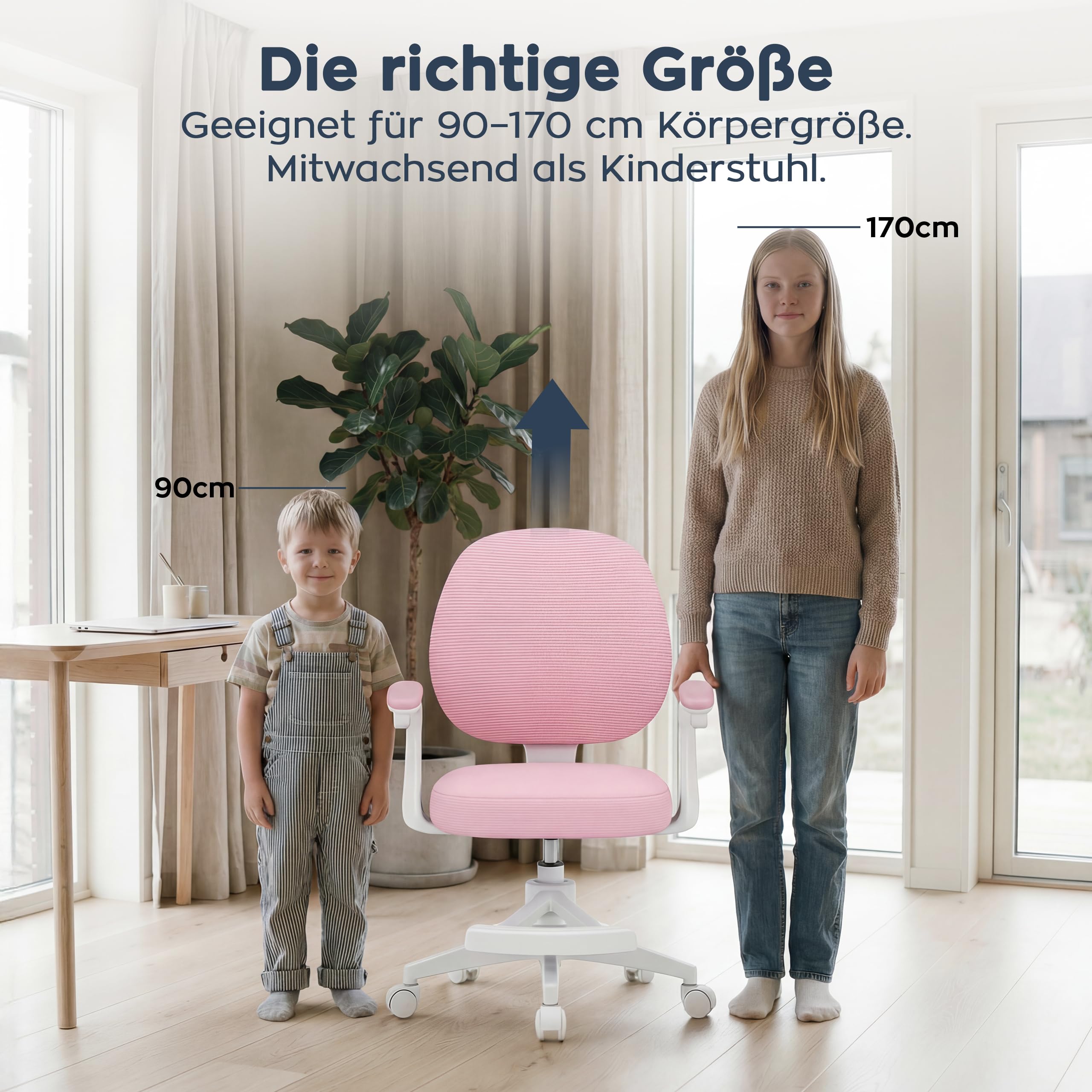 MARK ADLER Junior 3.1 ergonomischer Schreibtischstuhl Kinder & Jugendstuhl - Mit Fußstütze - Höhenverstellbar - Für gesundes Sitzen - Mitwachsend 90–170 cm - Klappbare Armlehnen 0–90° - Rosa