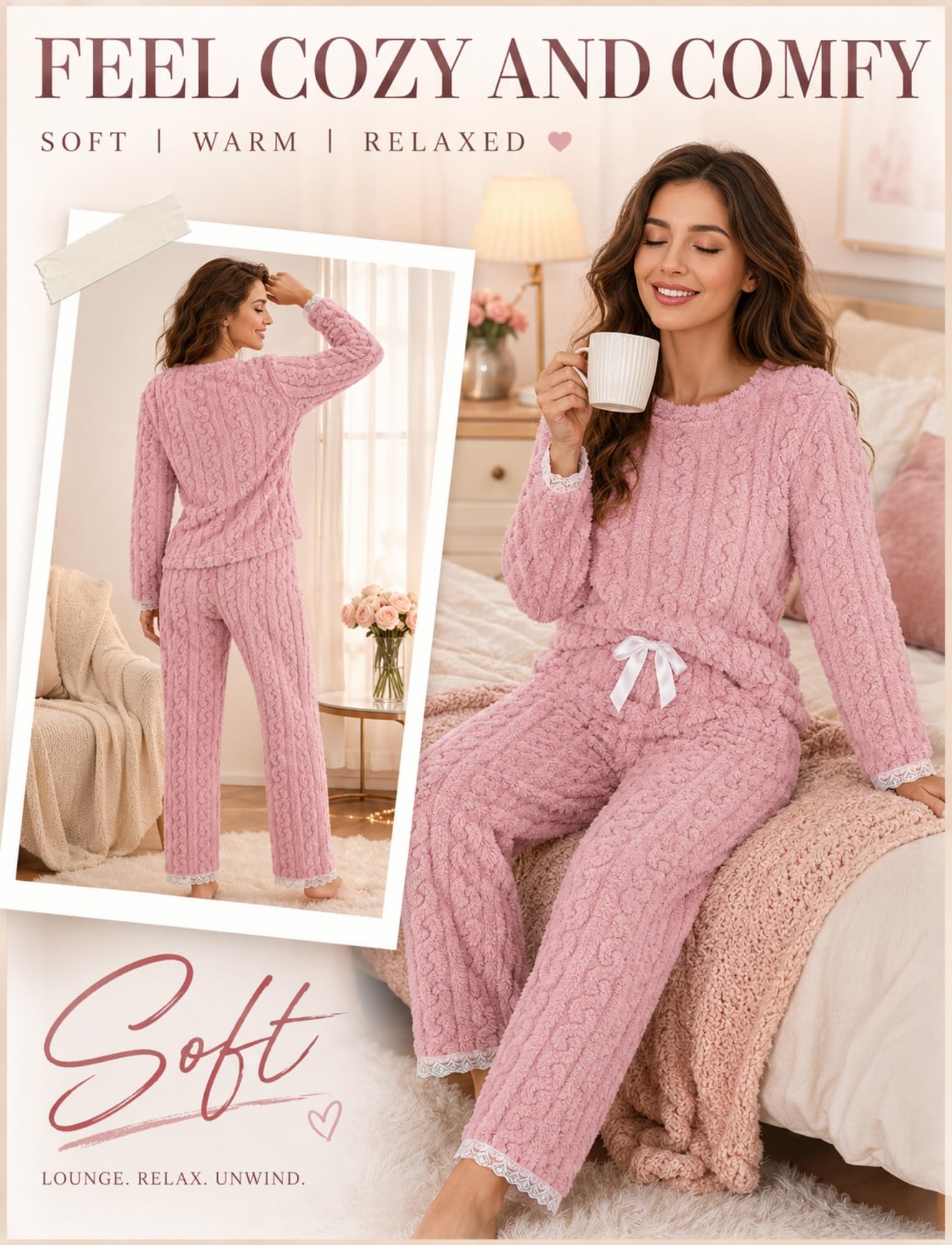 Conjunto de pijama de franela para mujer, acogedor, holgado, cálido