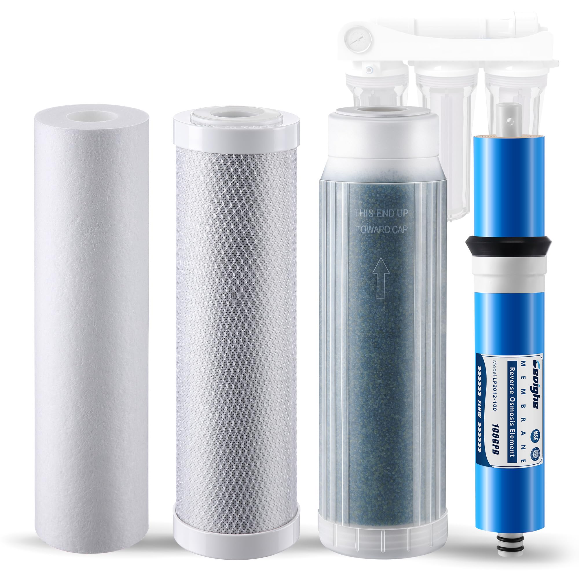 RODI - Kit de repuesto de filtro de ósmosis inversa, sedimentos de 10 pulgadas, bloque de carbono, membrana TFC RO y cartuchos de resina DI de lecho mixto que cambian de color, compatible con