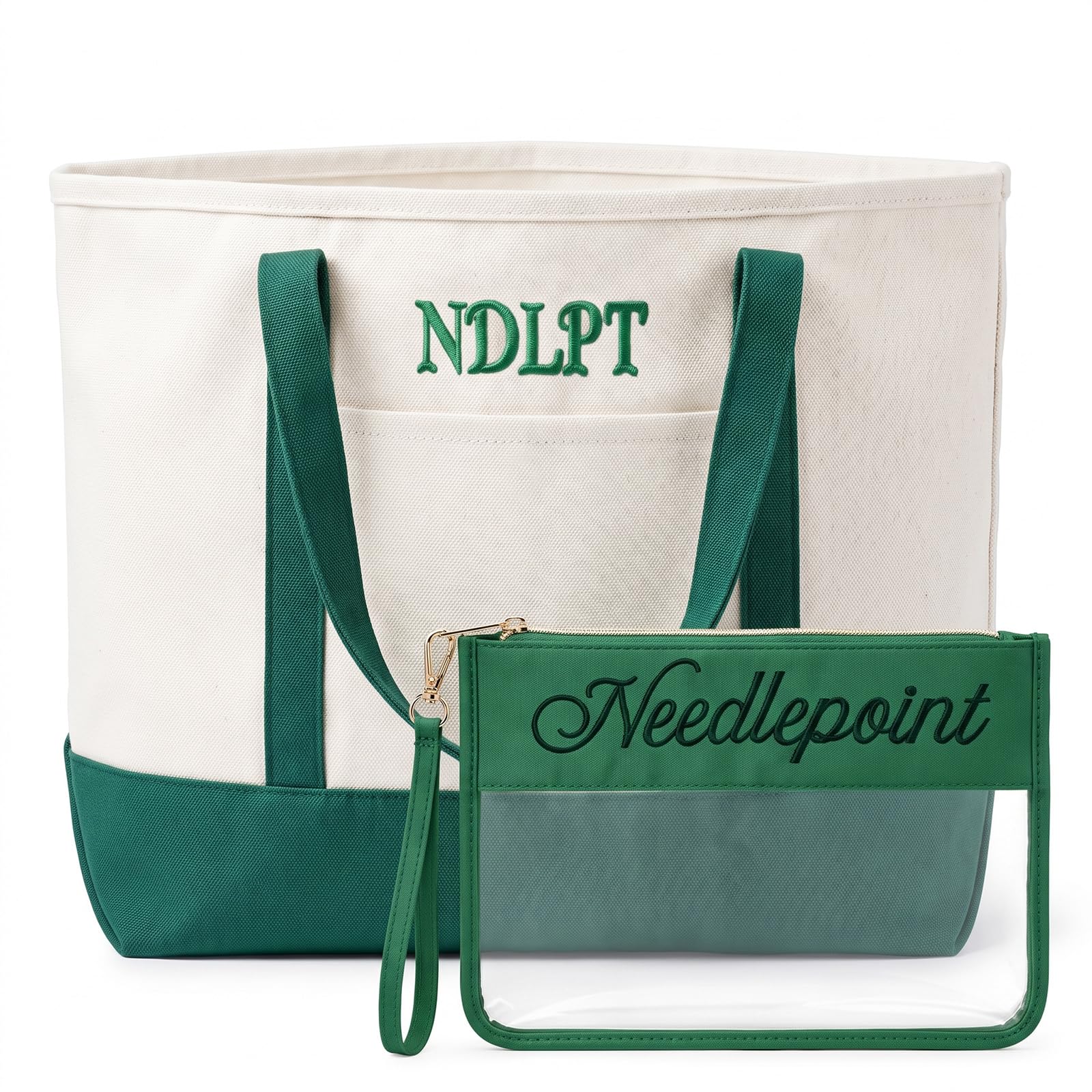 Shinylin Lot de 2 sacs de rangement NDLPT pour projets de couture et de broderie avec fenêtre transparente - Grande capacité - Pour courtepointe, couture, tricot - Vert